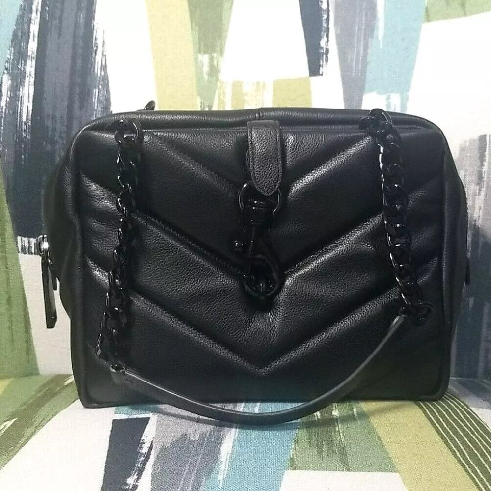 Rebecca Minkoff Edie Maxi Top Zip Shoulder Bag In Black Chevron Pattern Leather